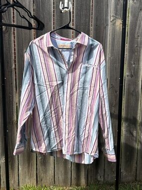 Tommy Bahama Long-Sleeve Striped Button-Down in White, Pink, and Light Blue